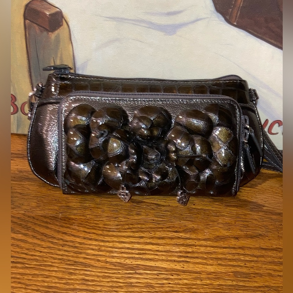 Brighton Rosalie Flower Petal Patent Leather Crossbody - Belt Bag -Brown  NWT